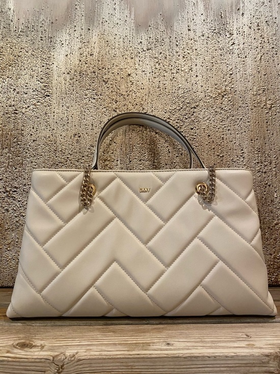 Dkny Handbags - NWOT DKNY Medium Veronica Cream Quilted Satchel Shoulder Bag Gold-Tone Chain